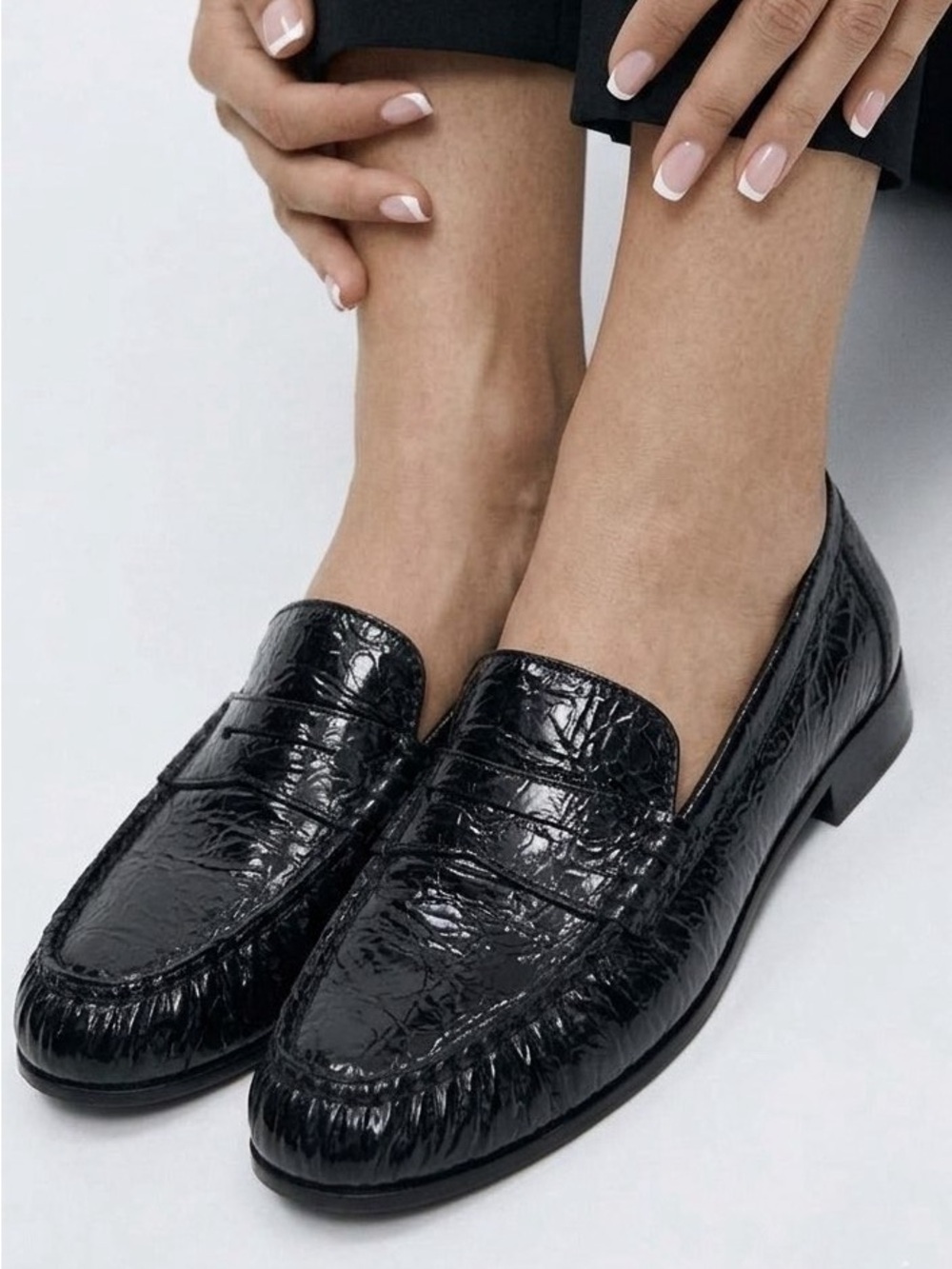 Massimo Dutti Black Patent Leather Loafers Size 39 Women Clean Made In Morocco